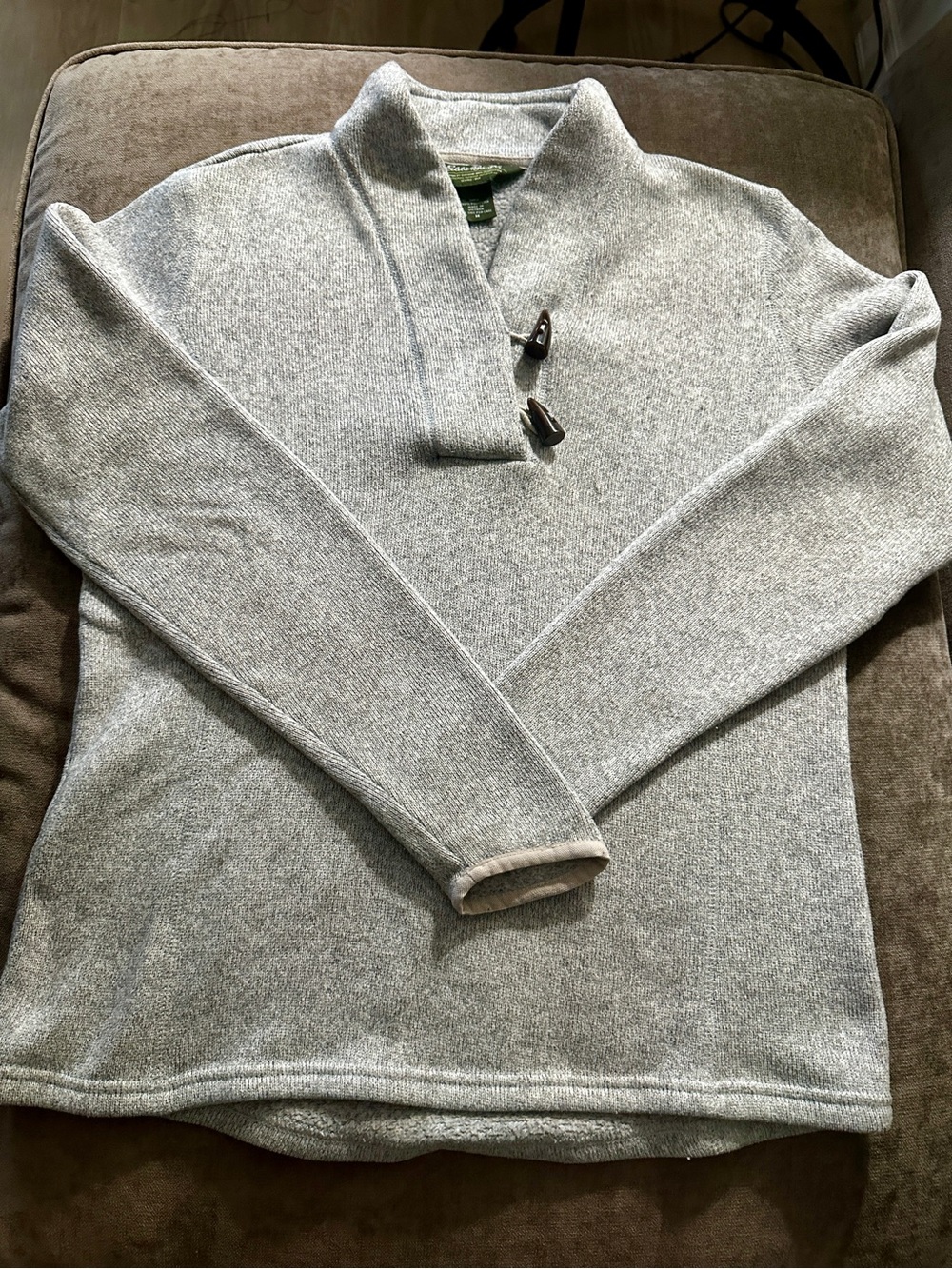 EDDIE BAUER Light Gray Shawl-Collar Toggle Pullover Sweater Gorpcore Hiking M